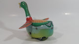 Vintage Style Tin Litho Wind up Mechanical Rolling Duck with Moving Head and Flapping Wings - Needs Repair - No Key