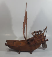 Nicely Detailed Oriental Asian Styled Wood Sail Wooden Sailboat Fishing Trawler Model Boat 13" Long 14 1/2" Tall Nautical Collectible