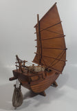 Nicely Detailed Oriental Asian Styled Wood Sail Wooden Sailboat Fishing Trawler Model Boat 13" Long 14 1/2" Tall Nautical Collectible