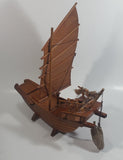 Nicely Detailed Oriental Asian Styled Wood Sail Wooden Sailboat Fishing Trawler Model Boat 13" Long 14 1/2" Tall Nautical Collectible