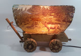 Beautiful Vintage Plastic Covered Nature Scenes Elk and Forest Wooden Chuck Wagon Lamp Light