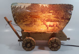 Beautiful Vintage Plastic Covered Nature Scenes Elk and Forest Wooden Chuck Wagon Lamp Light