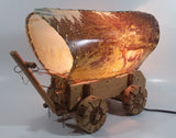 Beautiful Vintage Plastic Covered Nature Scenes Elk and Forest Wooden Chuck Wagon Lamp Light