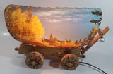 Beautiful Vintage Plastic Covered Nature Scenes Elk and Forest Wooden Chuck Wagon Lamp Light