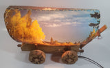 Beautiful Vintage Plastic Covered Nature Scenes Elk and Forest Wooden Chuck Wagon Lamp Light