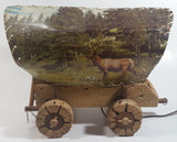Beautiful Vintage Plastic Covered Nature Scenes Elk and Forest Wooden Chuck Wagon Lamp Light