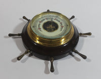 Vintage Ships Wheel Barometer - Wood, Brass, Metal Face - West Germany