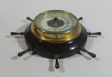 Vintage Ships Wheel Barometer - Wood, Brass, Metal Face - West Germany