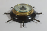 Vintage Ships Wheel Barometer - Wood, Brass, Metal Face - West Germany