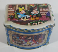 1985 Walt Disney Mickey and Minnie Mouse Snow White Characters Blue Hinged Tin Metal Container