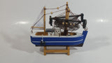 Welcome Aboard 6 1/2" Long Blue and White Wood Fishing Boat Ship