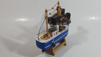 Welcome Aboard 6 1/2" Long Blue and White Wood Fishing Boat Ship