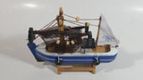 Welcome Aboard 6 1/2" Long Blue and White Wood Fishing Boat Ship