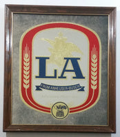 Vintage 1987 Anheuser Busch LA Beer 17 1/2" x 20" Wood Framed Glass Advertising Mirror Pub Lounge Bar Collectible