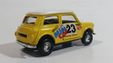 Unknown Brand "Sporty Power Racing #23" Mini Cooper Pullback Yellow Die Cast Motorized Friction Toy Car Vehicle with Opening Doors