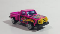 Unknown Brand Bright Hot Pink Ford F-150 Truck with Demon sticker Tampos and Yellow Push Bar Die Cast Toy Car Vehicle