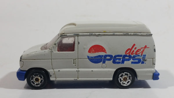 Vintage Majorette Diet Pepsi Ford Econoline Van No. 270 & 271 White 1/63 Scale Die Cast Toy Car Soda Pop Beverage Delivery Vehicle with Opening Rear Doors