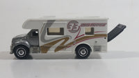 HTF Variation 2008 Matchbox MBX Motor Home RV #33 Racing Support Silver White MB756 Die Cast Toy Car Recreational Vehicle with Opening Rear Gate