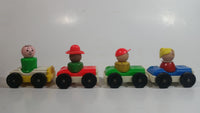 Vintage Fisher Price Little People Set of 4 Cars with Metal Axles and Set of 4 Characters 3 of Which Are Wooden