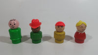 Vintage Fisher Price Little People Set of 4 Cars with Metal Axles and Set of 4 Characters 3 of Which Are Wooden