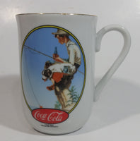 Vintage Norman Rockwell Coca Cola Coke Collection Boy Fishing With Dog Gold Trimmed Porcelain Coffee Cup