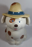 Vintage Treasure Craft Cute Farm Dog Wearing a Straw Farmer's Hat 13" Tall Ceramic Cookie Jar Made in U.S.A.