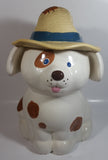 Vintage Treasure Craft Cute Farm Dog Wearing a Straw Farmer's Hat 13" Tall Ceramic Cookie Jar Made in U.S.A.