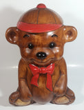 Vintage Treasure Craft Cute Brown Teddy Bear Wearing a Baseball Cap Hat 13" Tall Ceramic Cookie Jar Made in U.S.A.