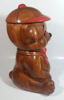 Vintage Treasure Craft Cute Brown Teddy Bear Wearing a Baseball Cap Hat 13" Tall Ceramic Cookie Jar Made in U.S.A.