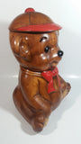 Vintage Treasure Craft Cute Brown Teddy Bear Wearing a Baseball Cap Hat 13" Tall Ceramic Cookie Jar Made in U.S.A.