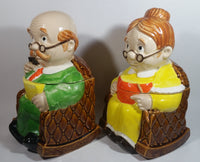 Vintage Cute Set of Grandma and Grandpa in Rocking Chairs 11" Tall Ceramic Cookie Jars Made in Japan