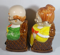 Vintage Cute Set of Grandma and Grandpa in Rocking Chairs 11" Tall Ceramic Cookie Jars Made in Japan