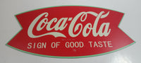 Vintage Style Coca-Cola "Sign of Good Taste" Green and Red 7" x 13" Fishtail Shaped Galvanized Metal Sign