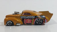 2004 Hot Wheels Smashville '41 Willys Smash Mouth Gold Die Cast Toy Hot Rod Car Vehicle