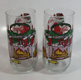1980s McCrory Stores Inc Set of 2 Coca-Cola Santa Claus Fireplace with Stockings and Toys Christmas Holiday Themed 6" Tall Glass Cup