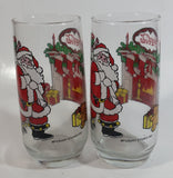 1980s McCrory Stores Inc Set of 2 Coca-Cola Santa Claus Fireplace with Stockings and Toys Christmas Holiday Themed 6" Tall Glass Cup