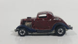 1989 Hot Wheels Park 'n Plates '34 Ford 3-Window Metalflake Blue Painted Maroon Die Cast Toy Car Hot Rod Vehicle