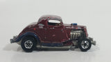 1989 Hot Wheels Park 'n Plates '34 Ford 3-Window Metalflake Blue Painted Maroon Die Cast Toy Car Hot Rod Vehicle