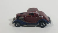 1989 Hot Wheels Park 'n Plates '34 Ford 3-Window Metalflake Blue Painted Maroon Die Cast Toy Car Hot Rod Vehicle