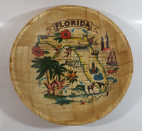 Vintage Florida State Woven Wood Wooden Bowl Souvenir Travel Collectible