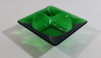 Vintage Square Shaped Dark Green Glass Ash Tray Smoking Collectible