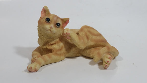 Orange Striped Cat Scratching its Face 4" Long Decorative Resin Ornament