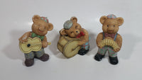 Vintage Teddy Bear Musical Band Playing Instruments Drummer, Squeeze Accordion, and Guitar Player 4" Tall Set of 3 Ceramic Figures