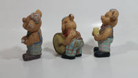 Vintage Teddy Bear Musical Band Playing Instruments Drummer, Squeeze Accordion, and Guitar Player 4" Tall Set of 3 Ceramic Figures