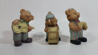 Vintage Teddy Bear Musical Band Playing Instruments Drummer, Squeeze Accordion, and Guitar Player 4" Tall Set of 3 Ceramic Figures