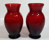 Set of 2 Vintage 1950s Anchor Hocking Ruby Red Glass Flower Vase 6 1/4 inch Tall