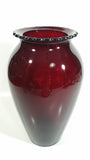 Vintage 1950s Anchor Hocking Etched Flowers and Leaves Ruby Red Glass Vase 9" Tall