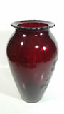 Vintage 1950s Anchor Hocking Etched Flowers and Leaves Ruby Red Glass Vase 9" Tall