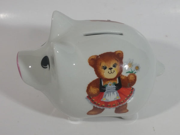 Vintage Reutter Porzellan Germany Boy and Girl Teddy Bear Porcelain Pig Shaped Piggy Coin Bank