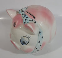 Vintage Lefton 745N Pink Pottery Pig Shaped Piggy Coin Bank